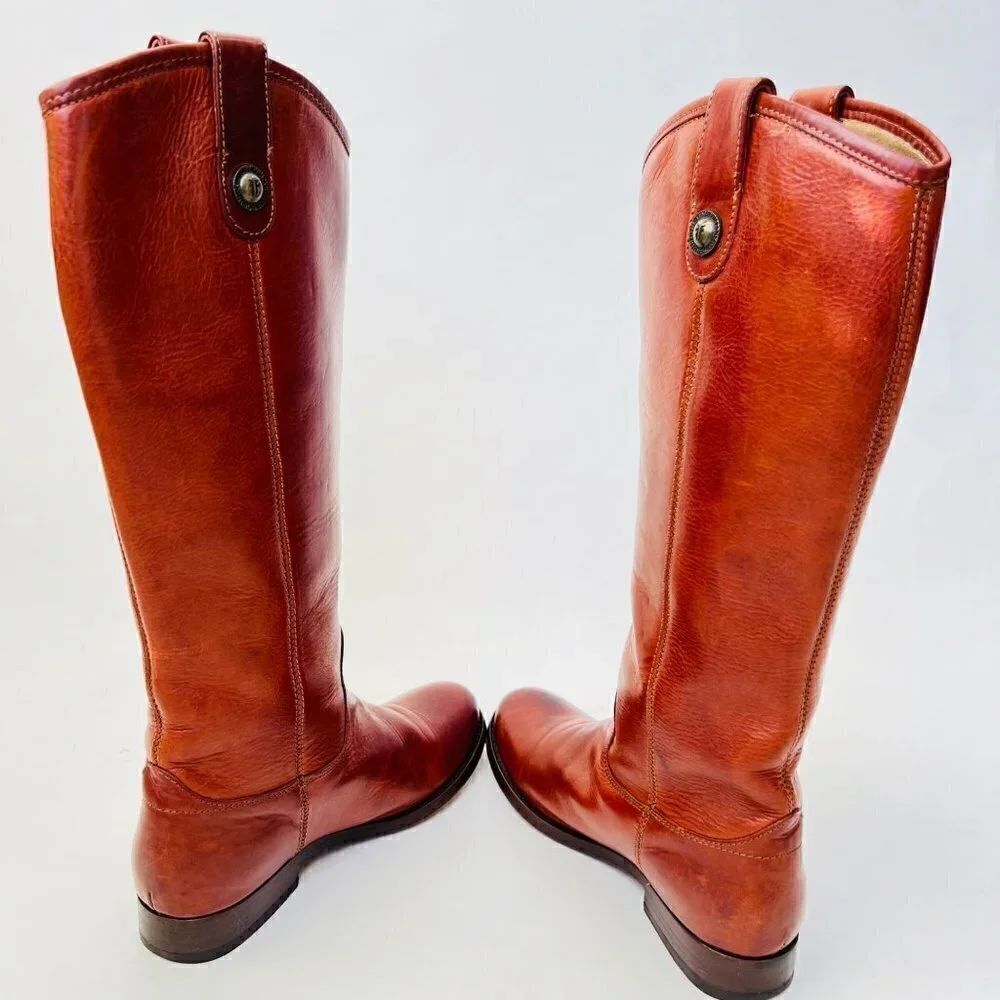 Frye Mellisa Buttons Lug Tall riding boots in brown, Size 6.5
